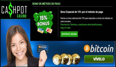 Casino Cashpot 15% por método de ingreso