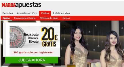 20 euros gratis por bono por registro Casino Marca Apuestas